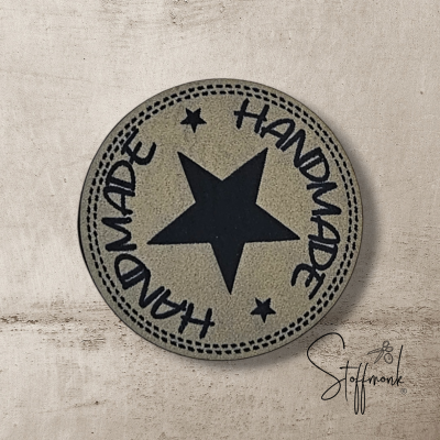 Label - "HANDMADE Stern" - Kreis ca. 4,5cm - Kunstleder ++ Farbauswahl ++